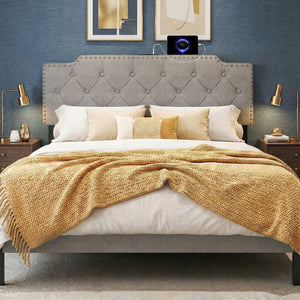 Headboard for Queen and Full Size Bed Rivet Tufted Upholstered Head Board-Gray view 2