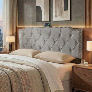 Headboard for Queen and Full Size Bed Rivet Tufted Upholstered Head Board-Gray view 3