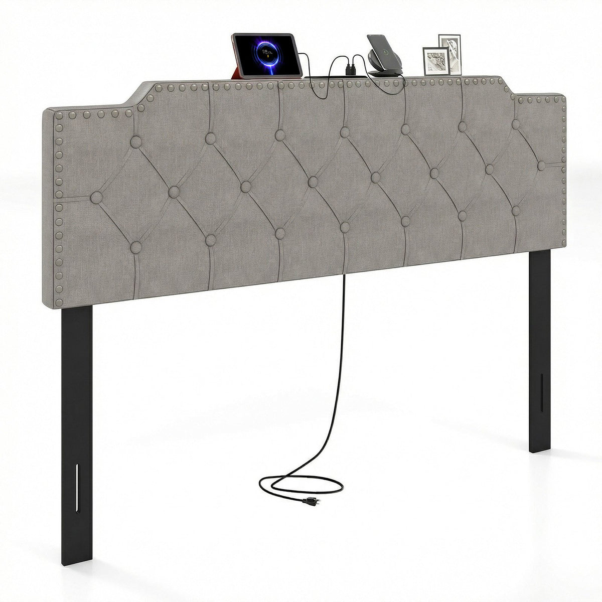 Headboard for Queen and Full Size Bed Rivet Tufted Upholstered Head Board-Gray view 4