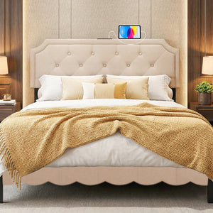 Headboard for Queen and Full Size Bed Tufted Upholstered Head Board-Beige view 2