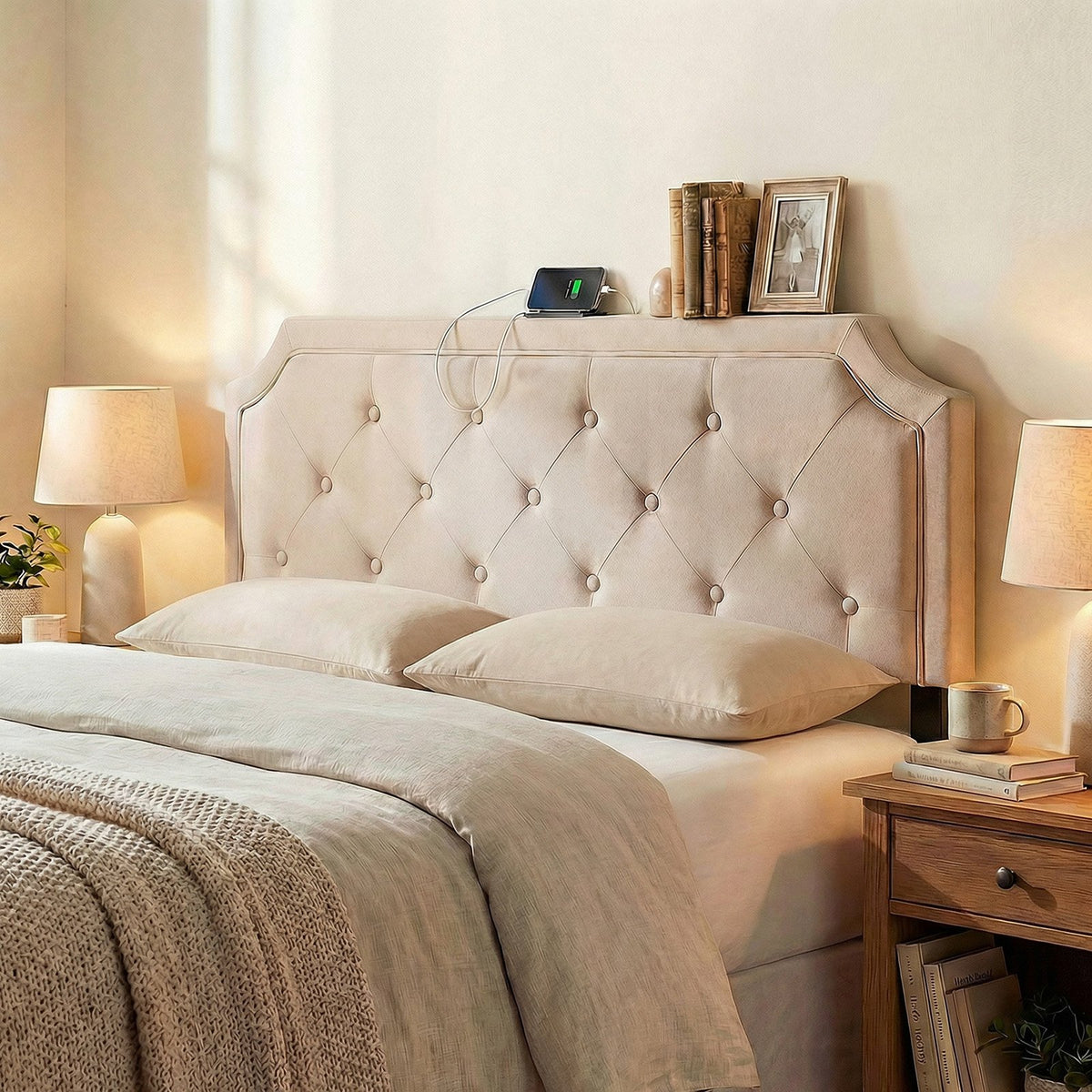 Headboard for Queen and Full Size Bed Tufted Upholstered Head Board-Beige view 3