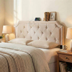 Headboard for Queen and Full Size Bed Tufted Upholstered Head Board-Beige view 3