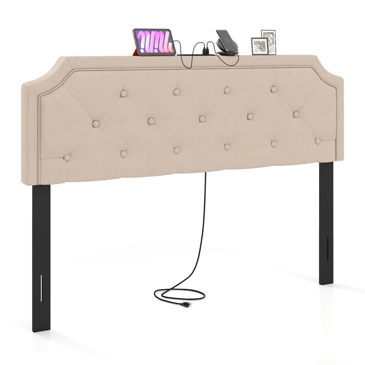 Headboard for Queen and Full Size Bed Tufted Upholstered Head Board-Beige view 4