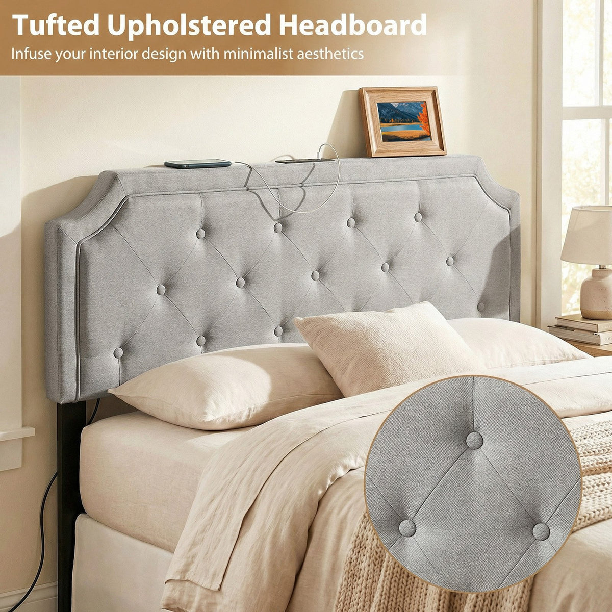 Headboard for Queen and Full Size Bed Tufted Upholstered Head Board-Gray view 8