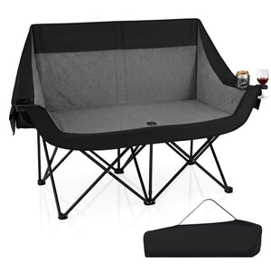 Heated Double Camping Chair with 4 Heating Zones and Wine Glass Holders-Black
