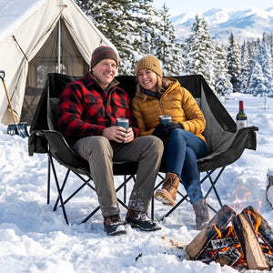 Heated Double Camping Chair with 4 Heating Zones and Wine Glass Holders-Black view 3