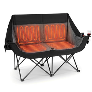 Heated Double Camping Chair with 4 Heating Zones and Wine Glass Holders-Black view 4