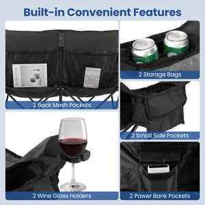 Heated Double Camping Chair with 4 Heating Zones and Wine Glass Holders-Black view 7