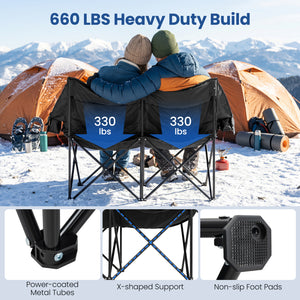 Heated Double Camping Chair with 4 Heating Zones and Wine Glass Holders-Black view 9