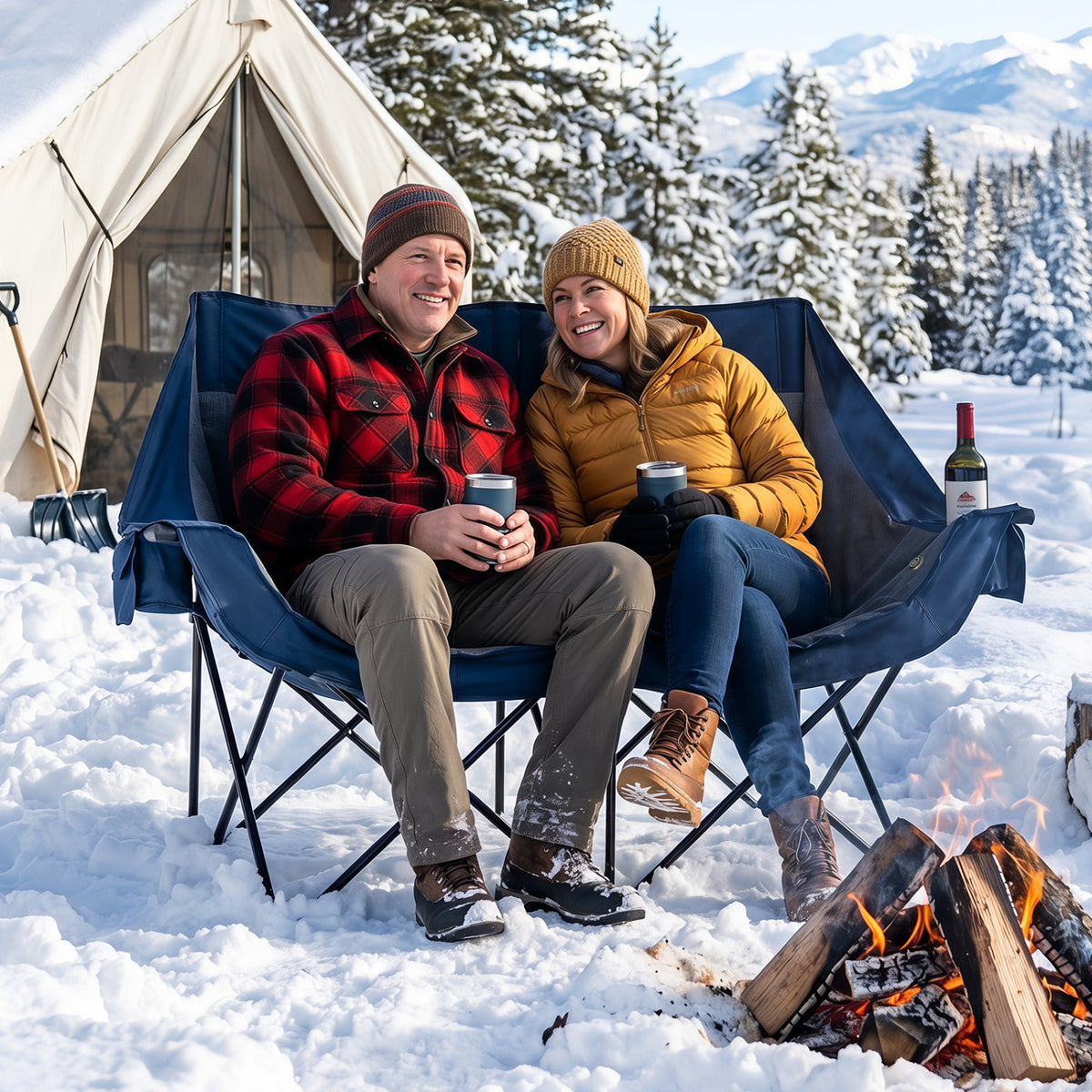 Heated Double Camping Chair with 4 Heating Zones and Wine Glass Holders-Navy view 3