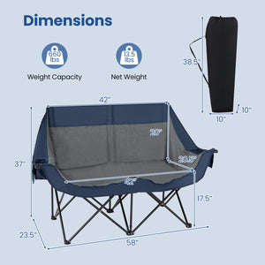Heated Double Camping Chair with 4 Heating Zones and Wine Glass Holders-Navy view 5