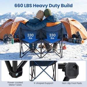 Heated Double Camping Chair with 4 Heating Zones and Wine Glass Holders-Navy view 9