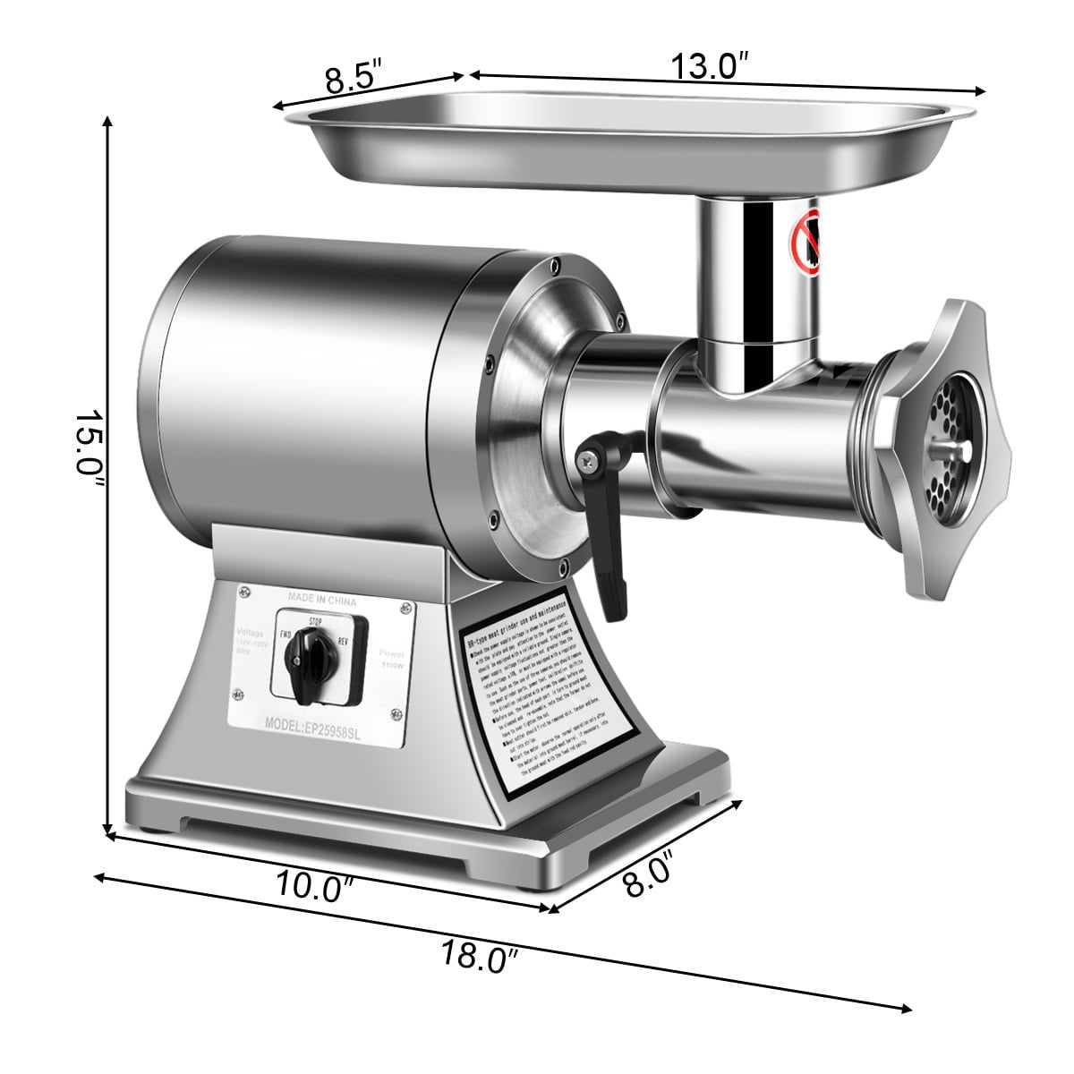 Heavy Duty 1.5HP 1100W 550LB/h Commercial Grade Meat Grinder view 4