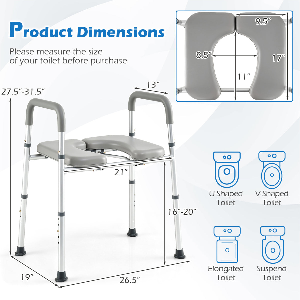 Heavy-duty 400 LBS Raised Toilet Seat with Non-slip Handles view 5