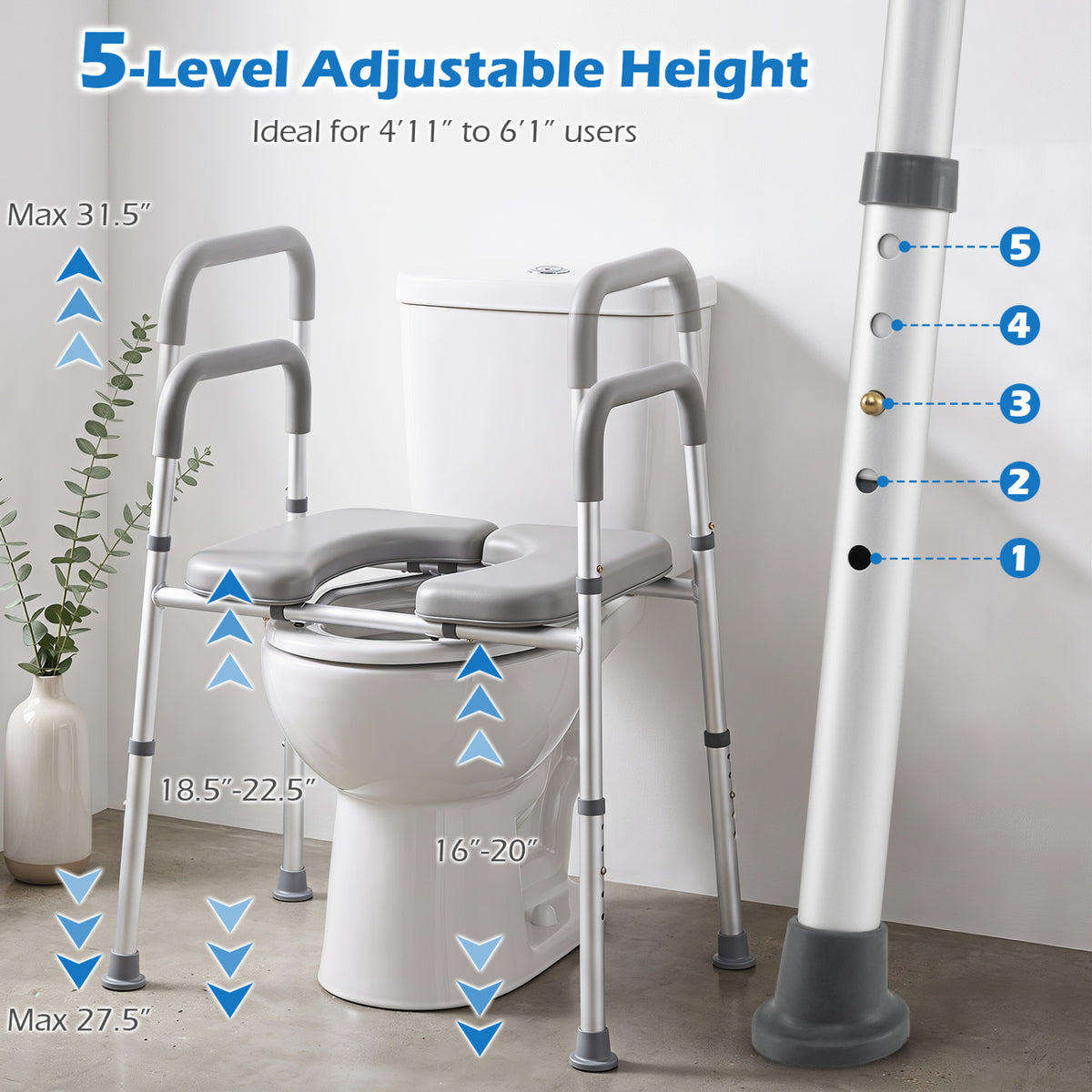 Heavy-duty 400 LBS Raised Toilet Seat with Non-slip Handles view 6