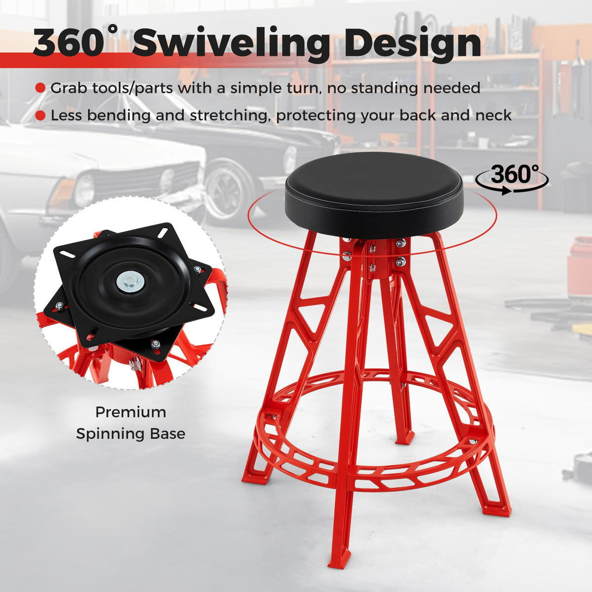 Heavy-Duty Aluminum Garage Bar Chair with 360° Swiveling Seat-Red view 7
