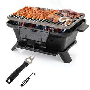 100% Cast Iron Hibachi Grill with Grill Grate Lifter view 3
