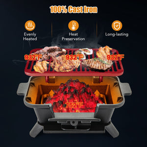 100% Cast Iron Hibachi Grill with Grill Grate Lifter view 5