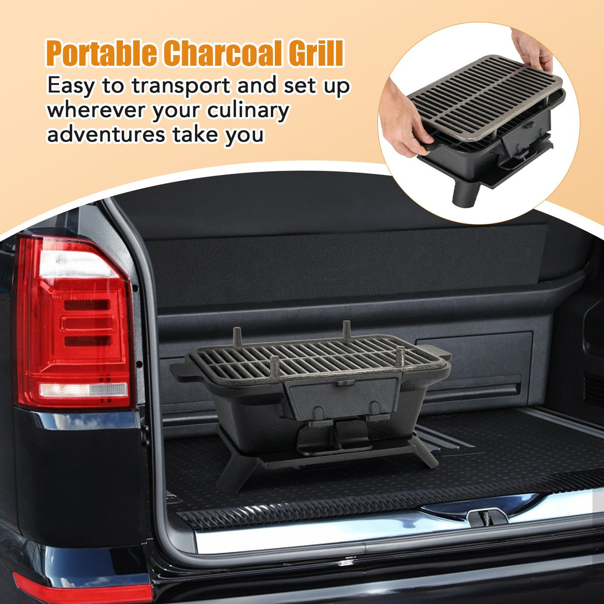 100% Cast Iron Hibachi Grill with Grill Grate Lifter view 7