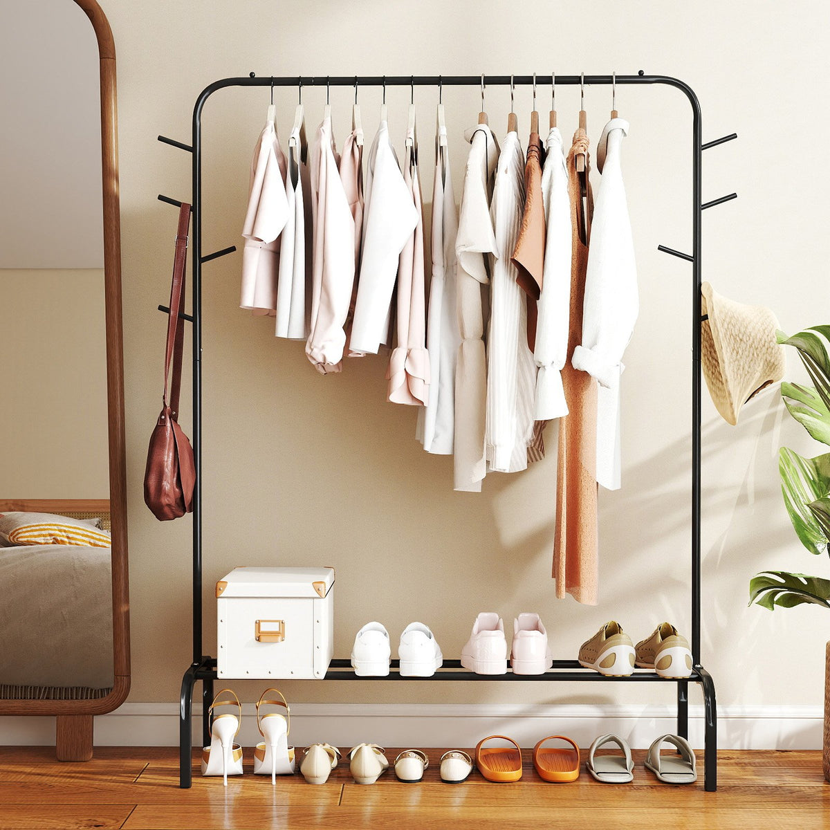 Heavy Duty Clothes Rack 50-Inch Wide Metal Garment Wardrobe Rack-Black view 3
