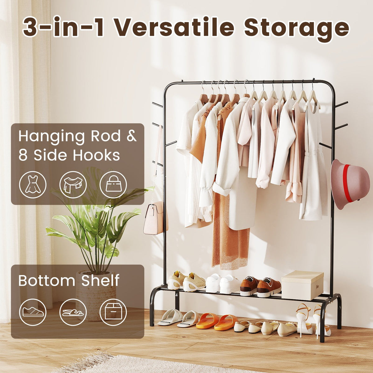 Heavy Duty Clothes Rack 50-Inch Wide Metal Garment Wardrobe Rack-Black view 7
