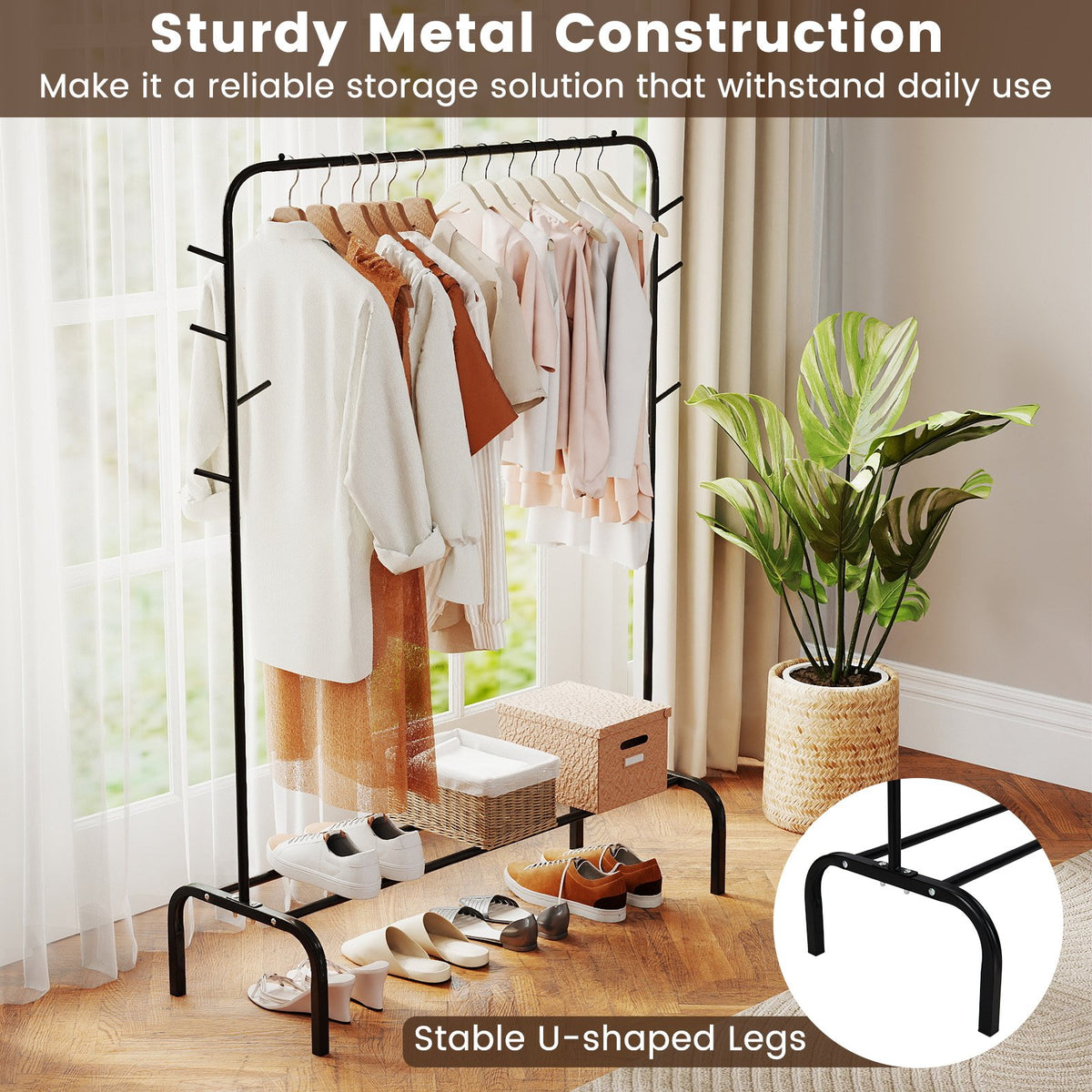 Heavy Duty Clothes Rack 50-Inch Wide Metal Garment Wardrobe Rack-Black view 9
