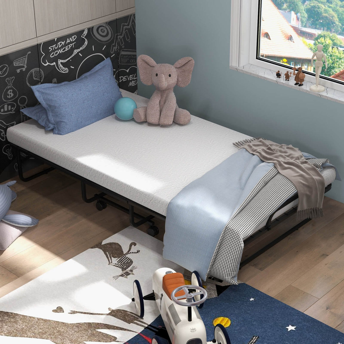 Twin Size Metal Folding Bed with Memory Foam Mattress view 2