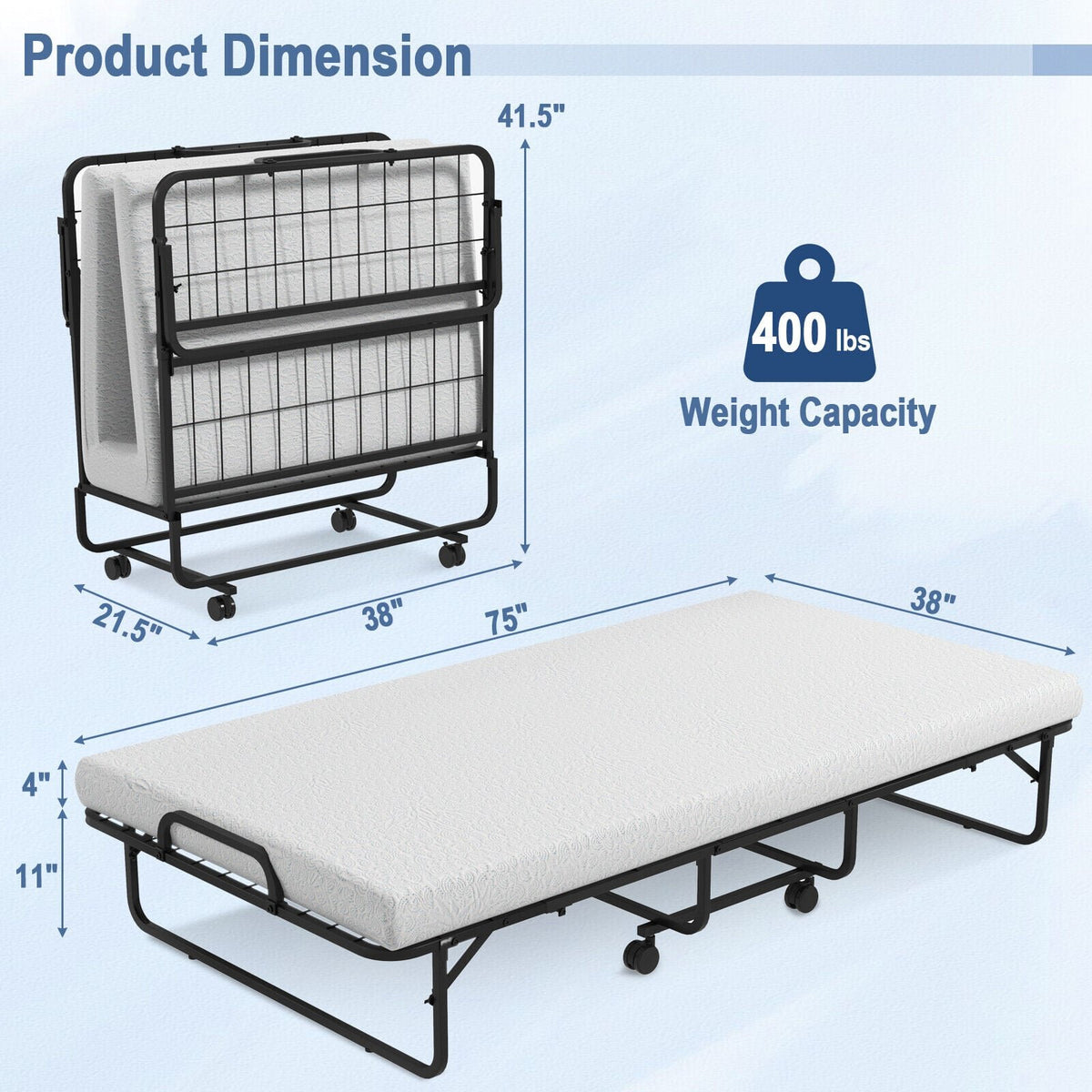Twin Size Metal Folding Bed with Memory Foam Mattress view 4