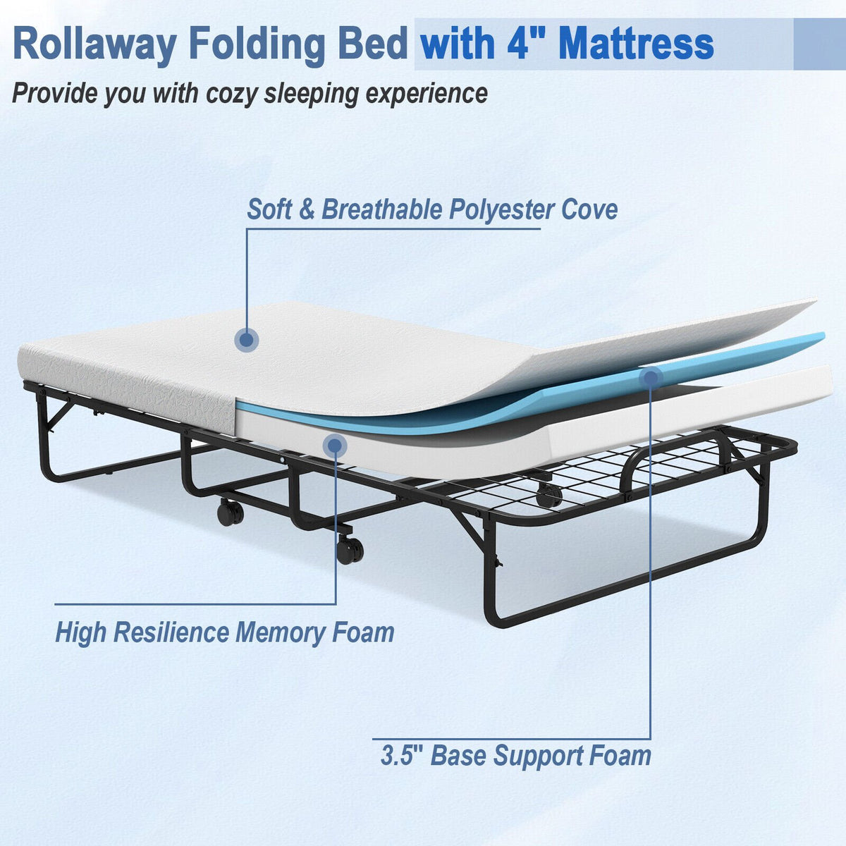 Twin Size Metal Folding Bed with Memory Foam Mattress view 6