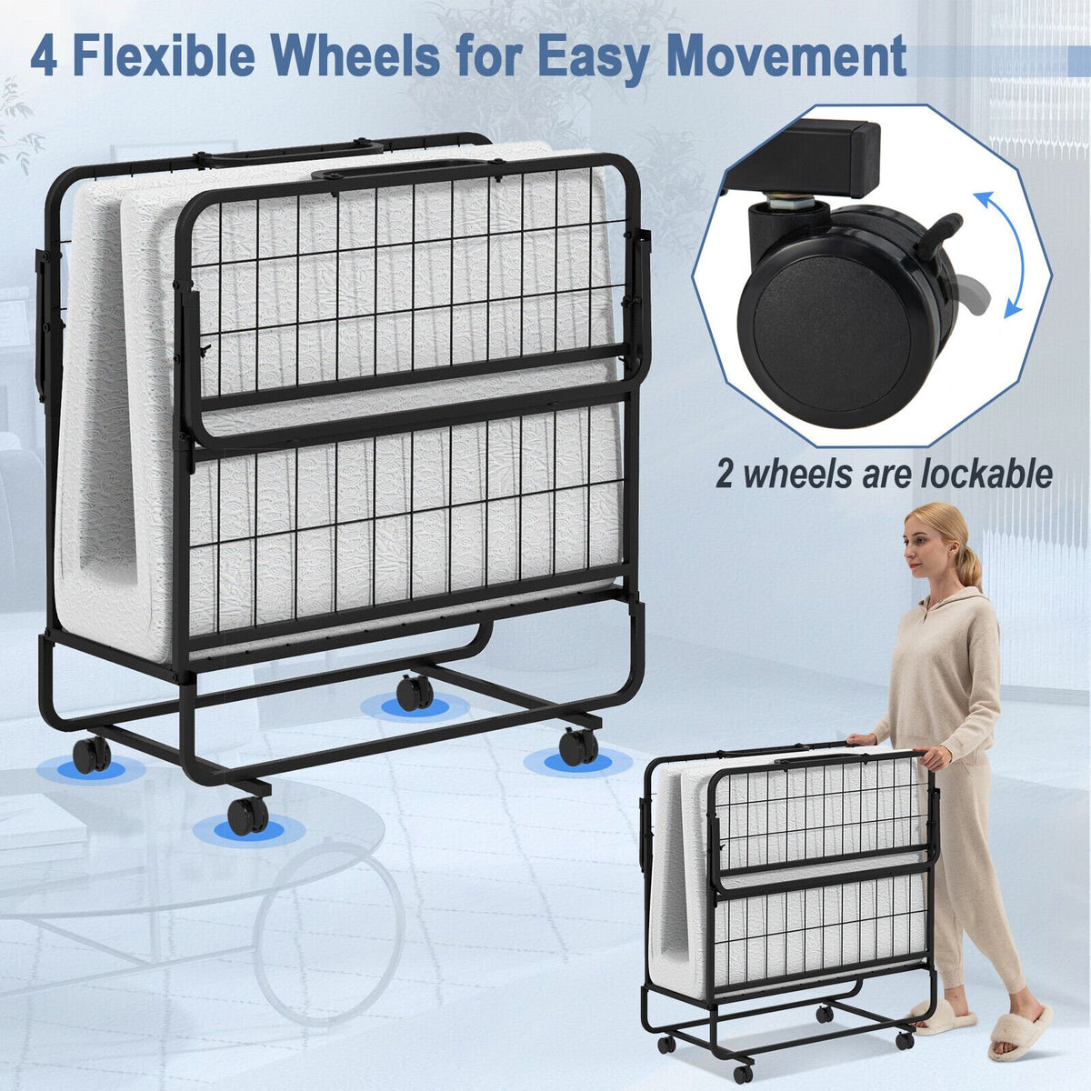 Twin Size Metal Folding Bed with Memory Foam Mattress view 7