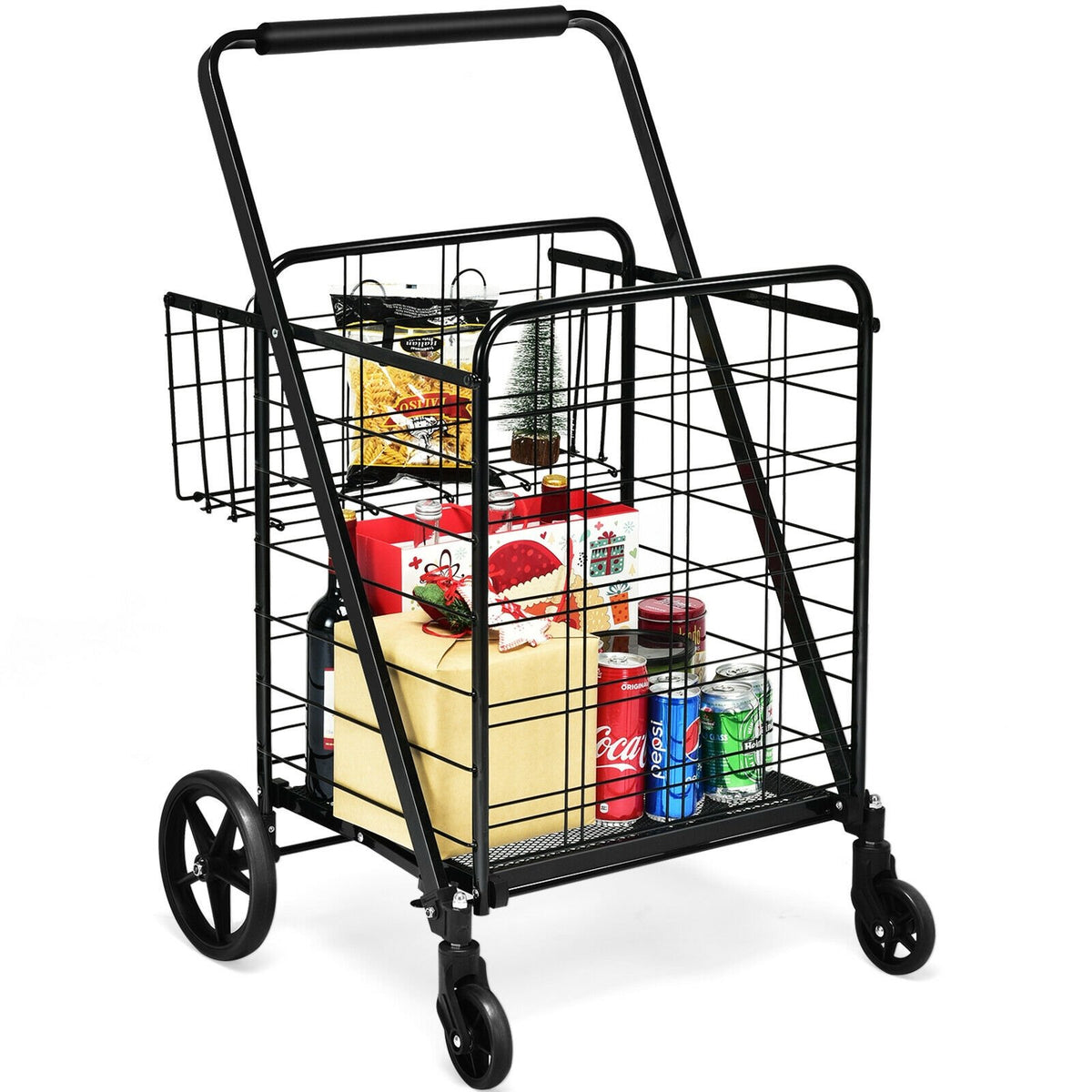 Heavy Duty Folding Utility Shopping Double Cart-Black view 7
