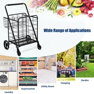 Heavy Duty Folding Utility Shopping Double Cart-Black view 9