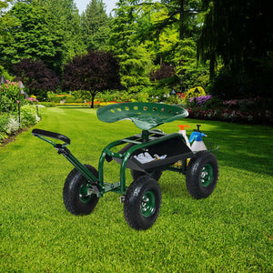 Heavy Duty Garden Cart with Tool Tray and 360 Swivel Seat-Green view 6