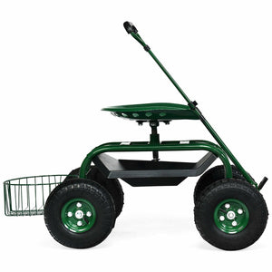Heavy Duty Garden Cart with Tool Tray and 360 Swivel Seat-Green view 7