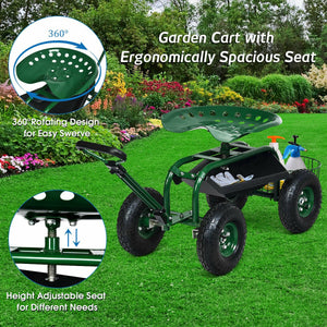 Heavy Duty Garden Cart with Tool Tray and 360 Swivel Seat-Green view 8
