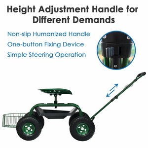 Heavy Duty Garden Cart with Tool Tray and 360 Swivel Seat-Green view 9