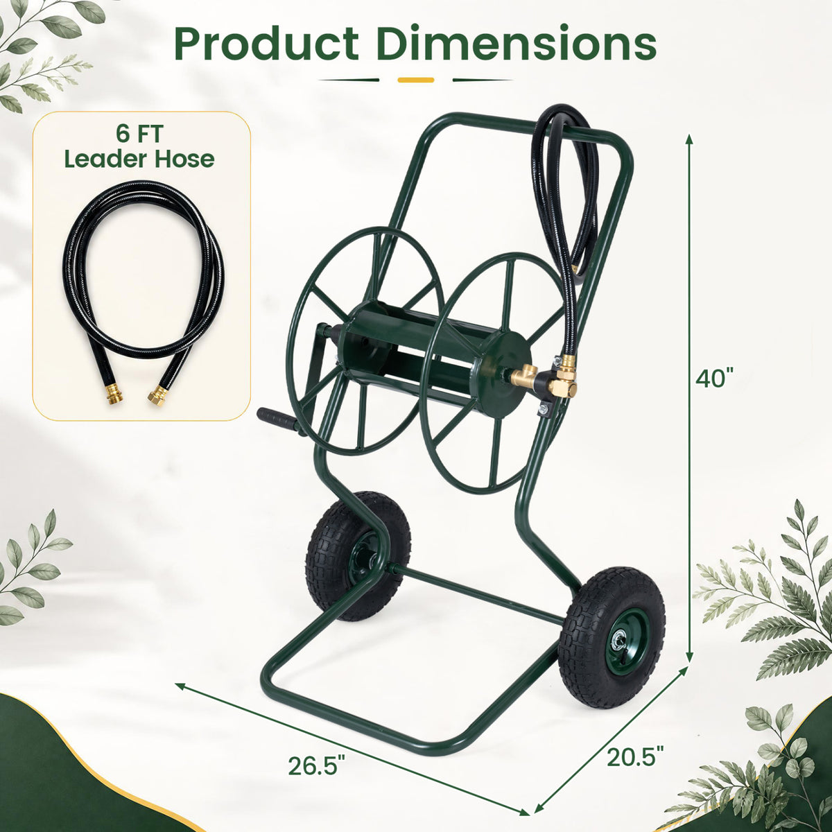 Heavy Duty Garden Hose Reel Cart Holds up to 300 FT of 5/8 inches Hose-Green view 5