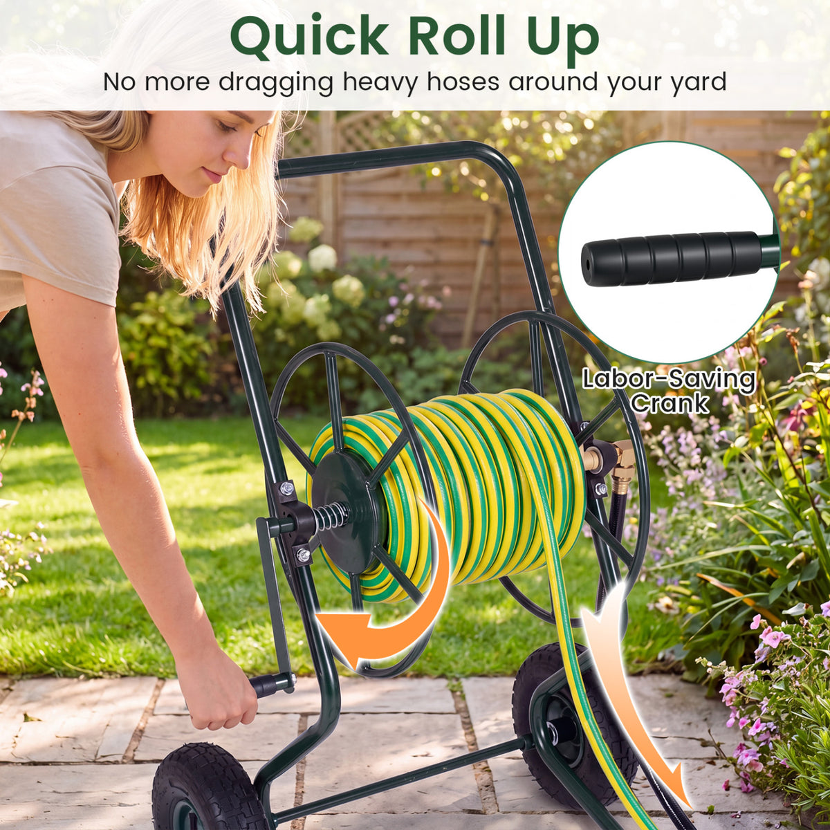 Heavy Duty Garden Hose Reel Cart Holds up to 300 FT of 5/8 inches Hose-Green view 8