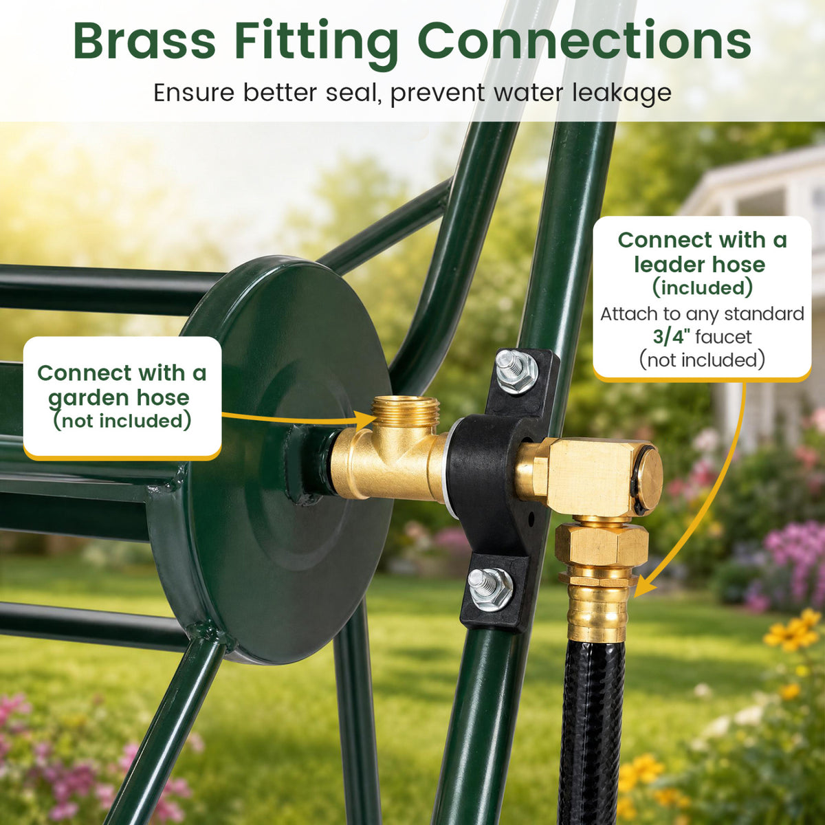 Heavy Duty Garden Hose Reel Cart Holds up to 300 FT of 5/8 inches Hose-Green view 9