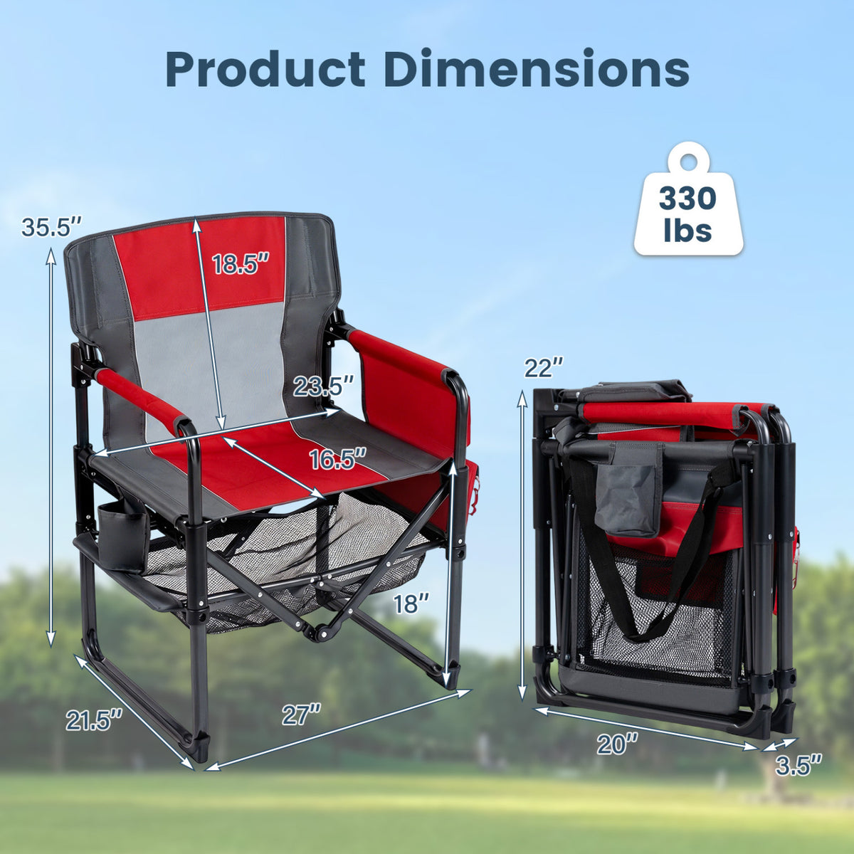 Heavy Duty Outdoor Camping Chair with Cup Holder and Bottle Opener-Red view 3