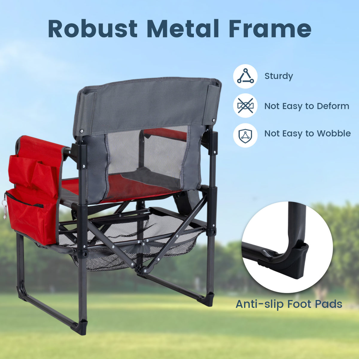 Heavy Duty Outdoor Camping Chair with Cup Holder and Bottle Opener-Red view 4