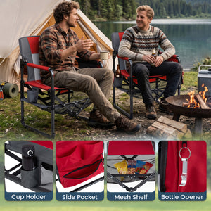 Heavy Duty Outdoor Camping Chair with Cup Holder and Bottle Opener-Red view 6