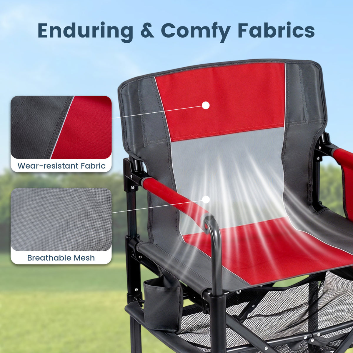 Heavy Duty Outdoor Camping Chair with Cup Holder and Bottle Opener-Red view 7