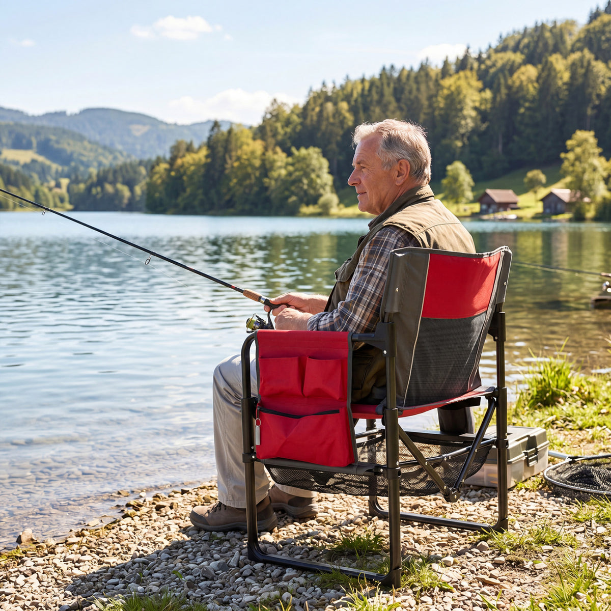 Heavy Duty Outdoor Camping Chair with Cup Holder and Bottle Opener-Red view 9