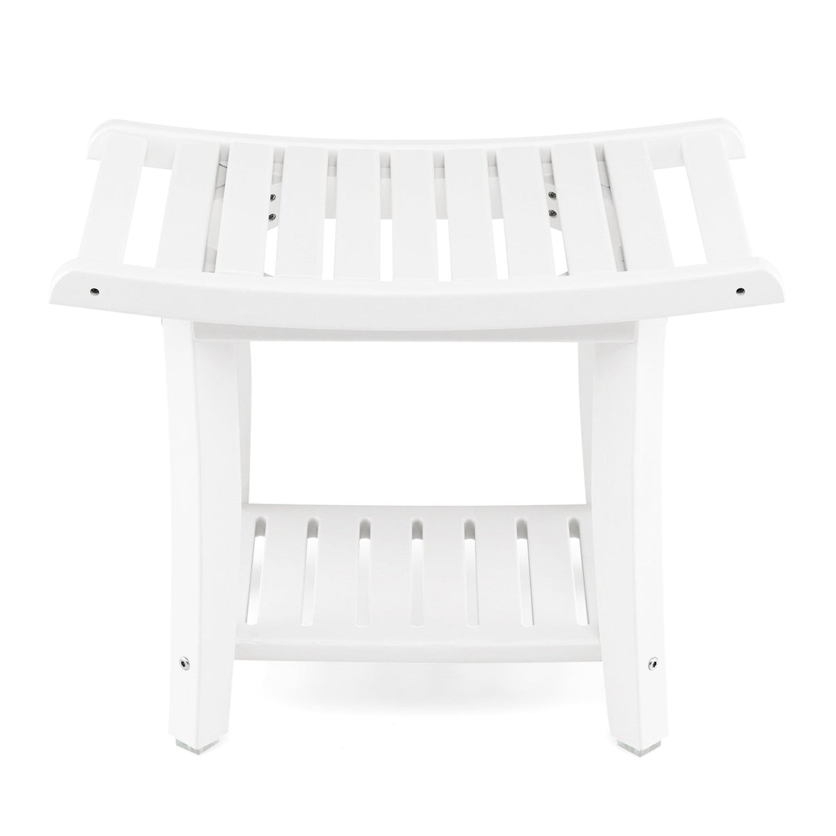 Heavy Duty Waterproof Bath Stool with Curved Seat and Storage Shelf-White