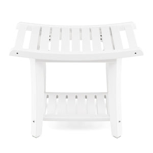 Heavy Duty Waterproof Bath Stool with Curved Seat and Storage Shelf-White
