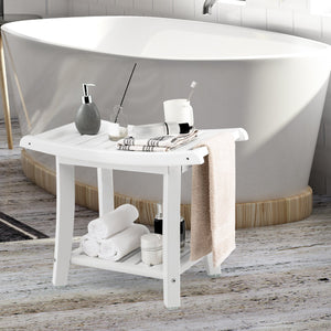Heavy Duty Waterproof Bath Stool with Curved Seat and Storage Shelf-White view 3