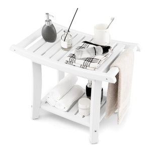 Heavy Duty Waterproof Bath Stool with Curved Seat and Storage Shelf-White view 4
