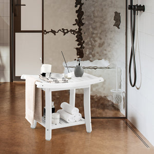 Heavy Duty Waterproof Bath Stool with Curved Seat and Storage Shelf-White view 6