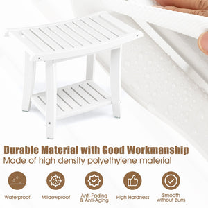 Heavy Duty Waterproof Bath Stool with Curved Seat and Storage Shelf-White view 8